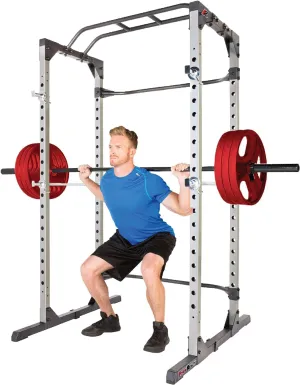 Fitness Reality Power Cage Squat Rack with Optional LAT Pulldown, Cable Crossover, 800 lb Capacity, Multi-Grip Pull-Up Bar, Adjustable Safety Bars, Strength Training for Home Gym