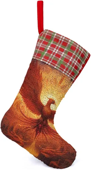 Flaming Phoenix Bird Christmas Stockings Sequins Hanging Stocking Treat Stocking Gift Bag for Holiday Xmas Tree Party Red-Style