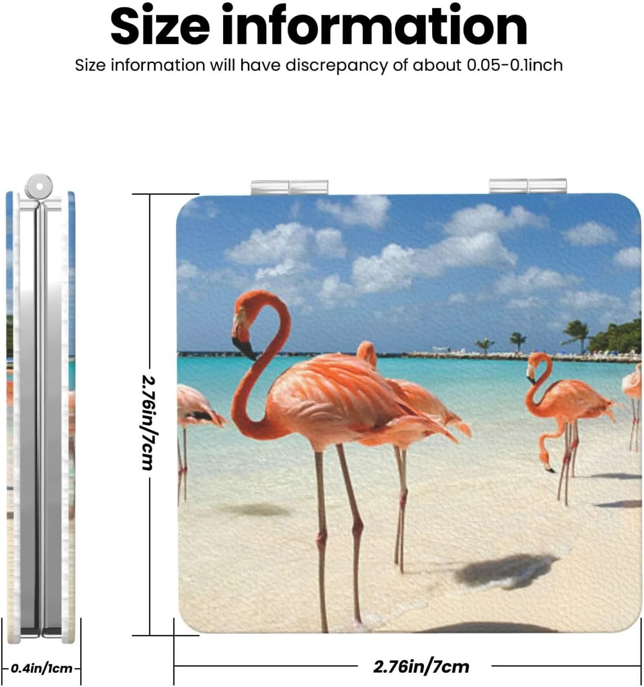 Flamingo Walking in The Seaside Women Mini Cosmetic Mirror Folding Portable Pocket Makeup Mirror