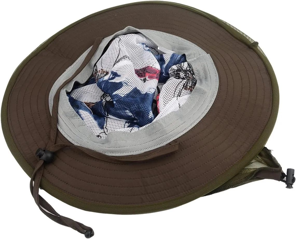 Flammi Mosquito Net Hat Safari Hat UPF 50  Sun Protection Boonie Hats for Men with Neck Flap Fishing Hiking Hat for Men/Women