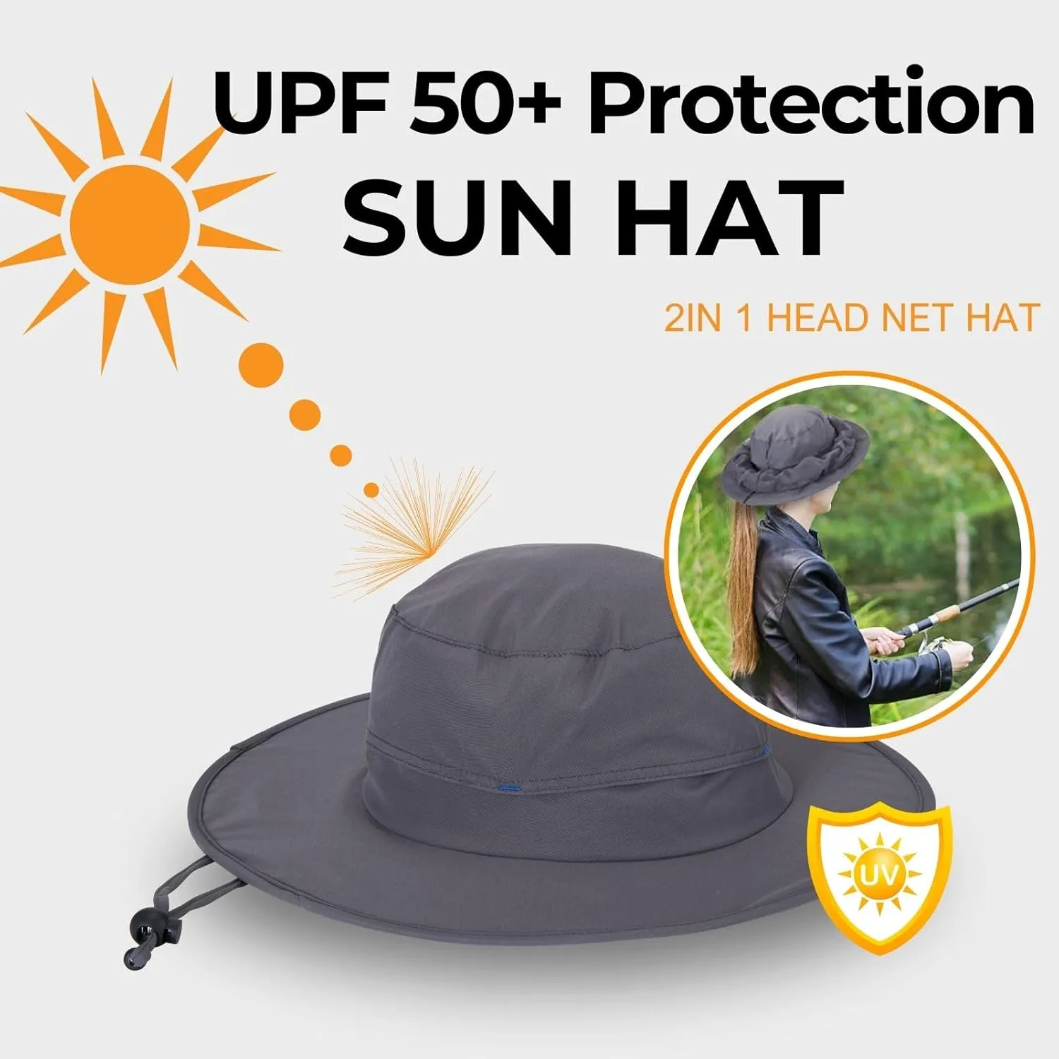 Flammi Mosquito Net Hat Safari Hat UPF 50  Sun Protection Boonie Hats for Men with Neck Flap Fishing Hiking Hat for Men/Women