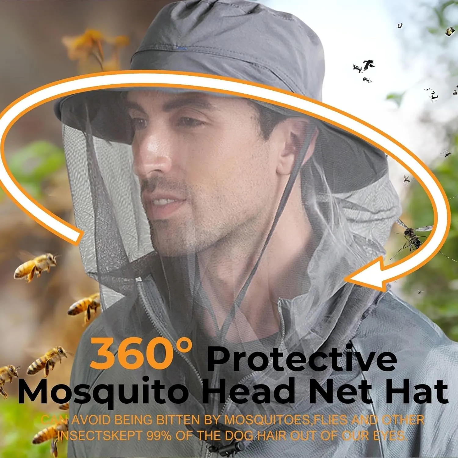Flammi Mosquito Net Hat Safari Hat UPF 50  Sun Protection Boonie Hats for Men with Neck Flap Fishing Hiking Hat for Men/Women