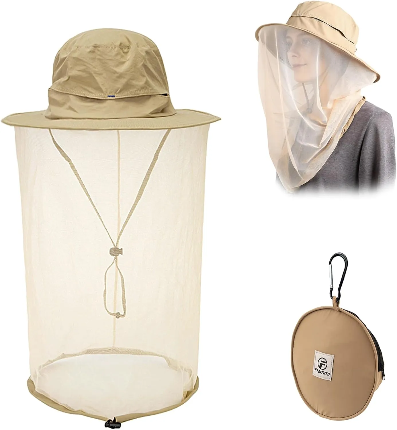 Flammi Mosquito Net Hat Safari Hat UPF 50  Sun Protection Boonie Hats for Men with Neck Flap Fishing Hiking Hat for Men/Women
