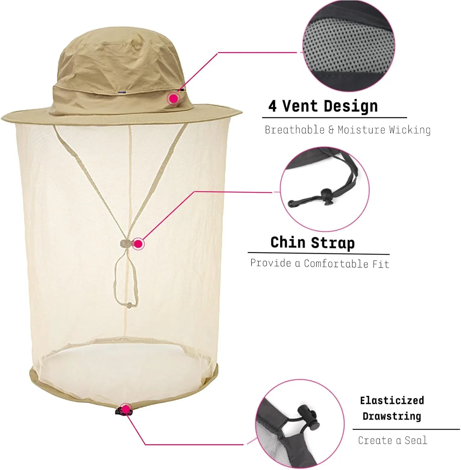 Flammi Mosquito Net Hat Safari Hat UPF 50  Sun Protection Boonie Hats for Men with Neck Flap Fishing Hiking Hat for Men/Women