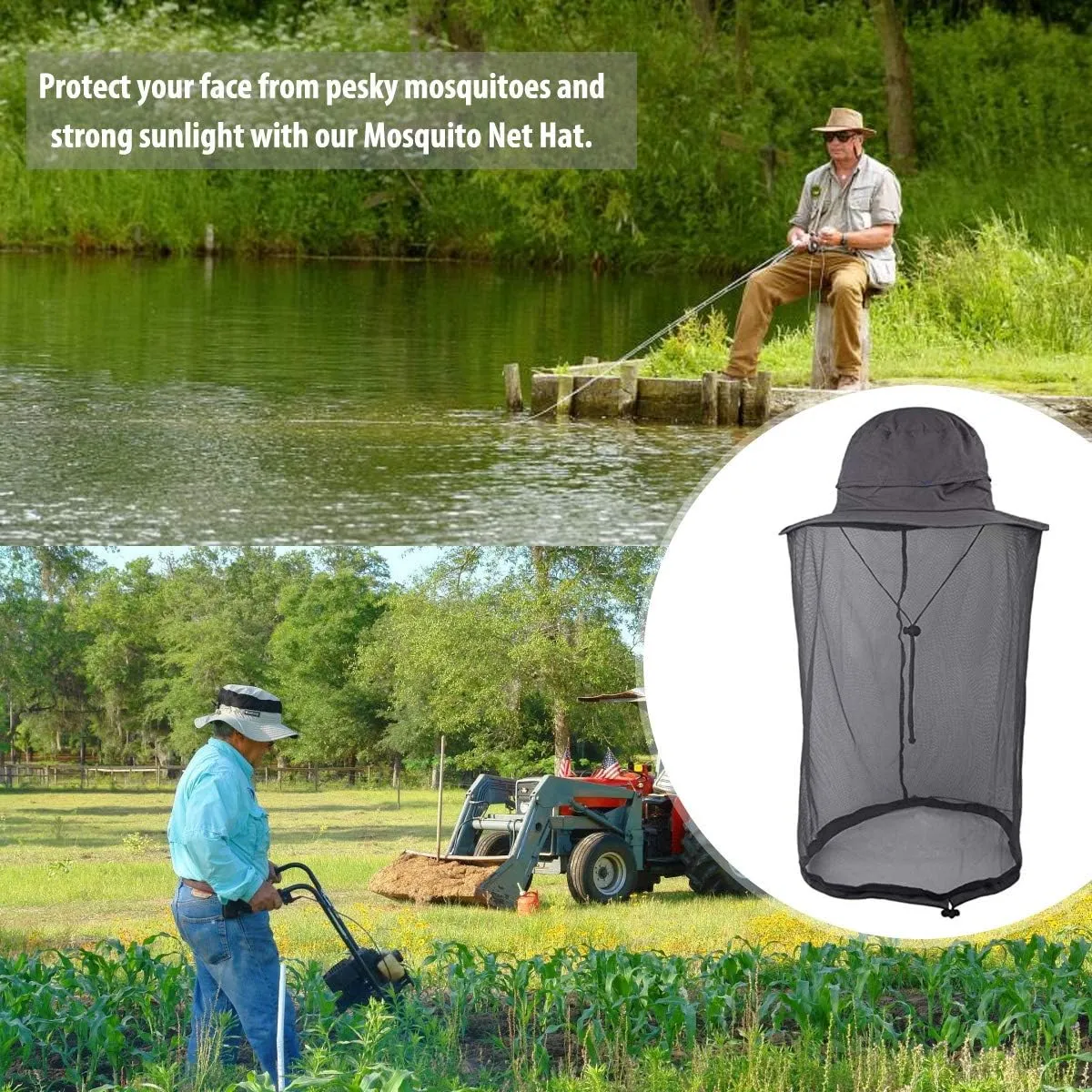 Flammi Mosquito Net Hat Safari Hat UPF 50  Sun Protection Boonie Hats for Men with Neck Flap Fishing Hiking Hat for Men/Women