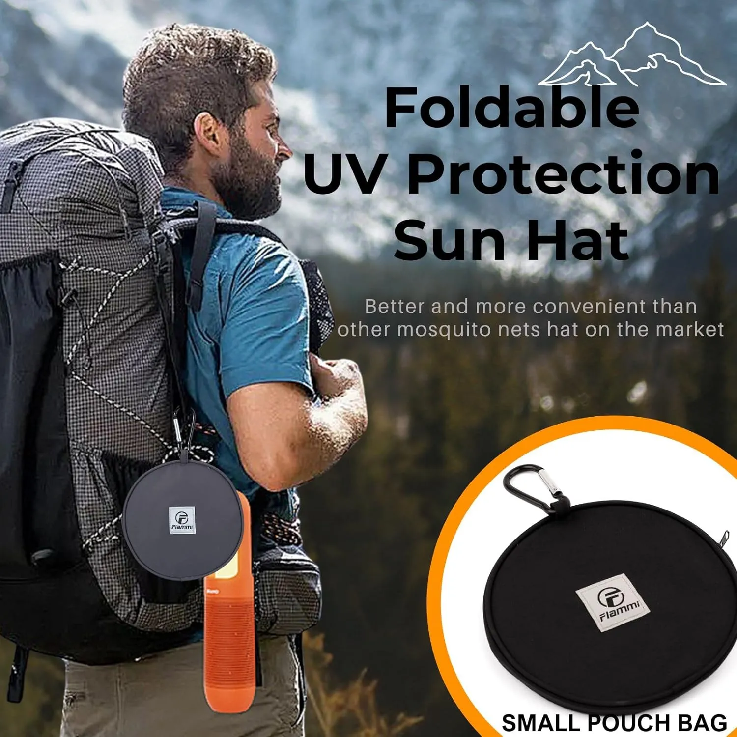 Flammi Mosquito Net Hat Safari Hat UPF 50  Sun Protection Boonie Hats for Men with Neck Flap Fishing Hiking Hat for Men/Women