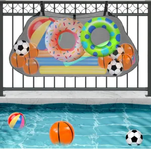Float Toy Storage Mesh Bag, Swimming Pool Organizer Fence Net Holder for Inflatable Balls, Toys, Floats Ring, Noodles and Accessories, Black