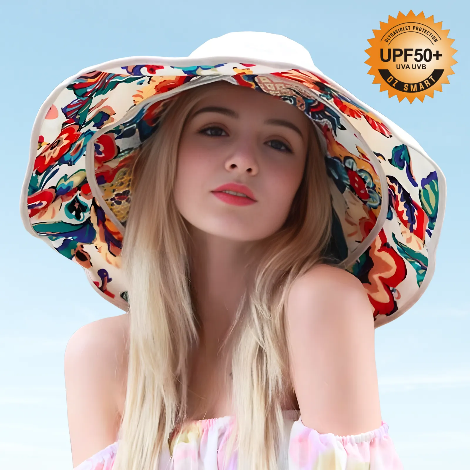 Floral Extendable Extra Wide Brim Sun Hat