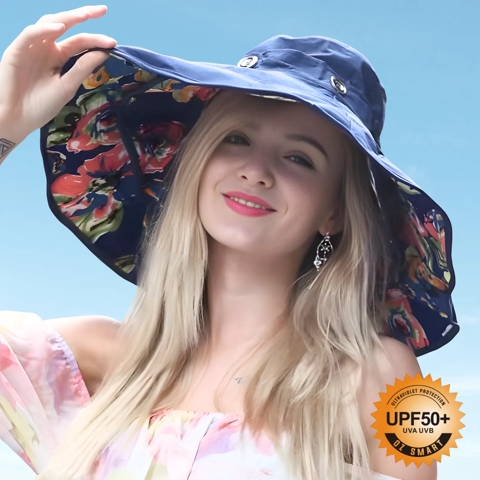 Floral Extendable Extra Wide Brim Sun Hat