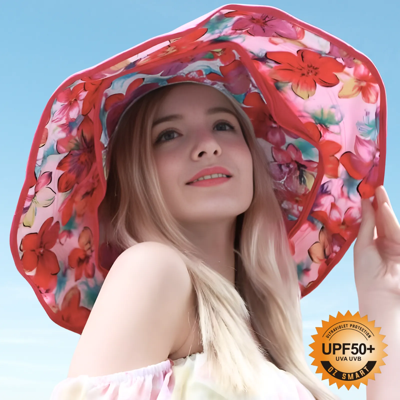 Floral Extendable Extra Wide Brim Sun Hat