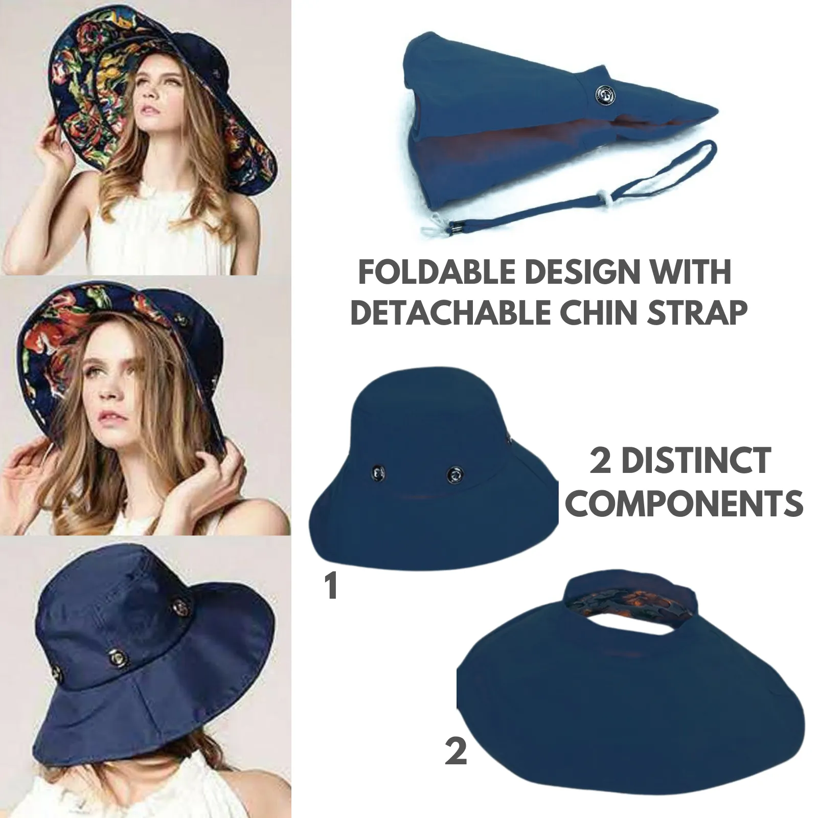 Floral Extendable Extra Wide Brim Sun Hat