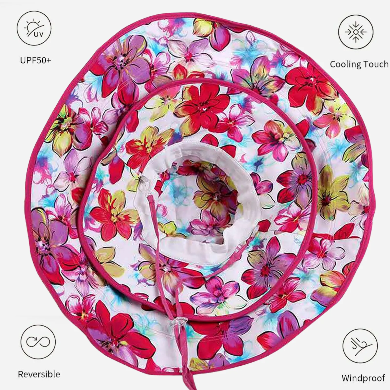 Floral Extendable Extra Wide Brim Sun Hat
