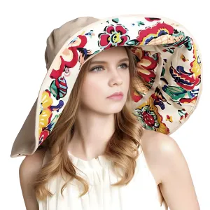 Floral Extendable Extra Wide Brim Sun Hat