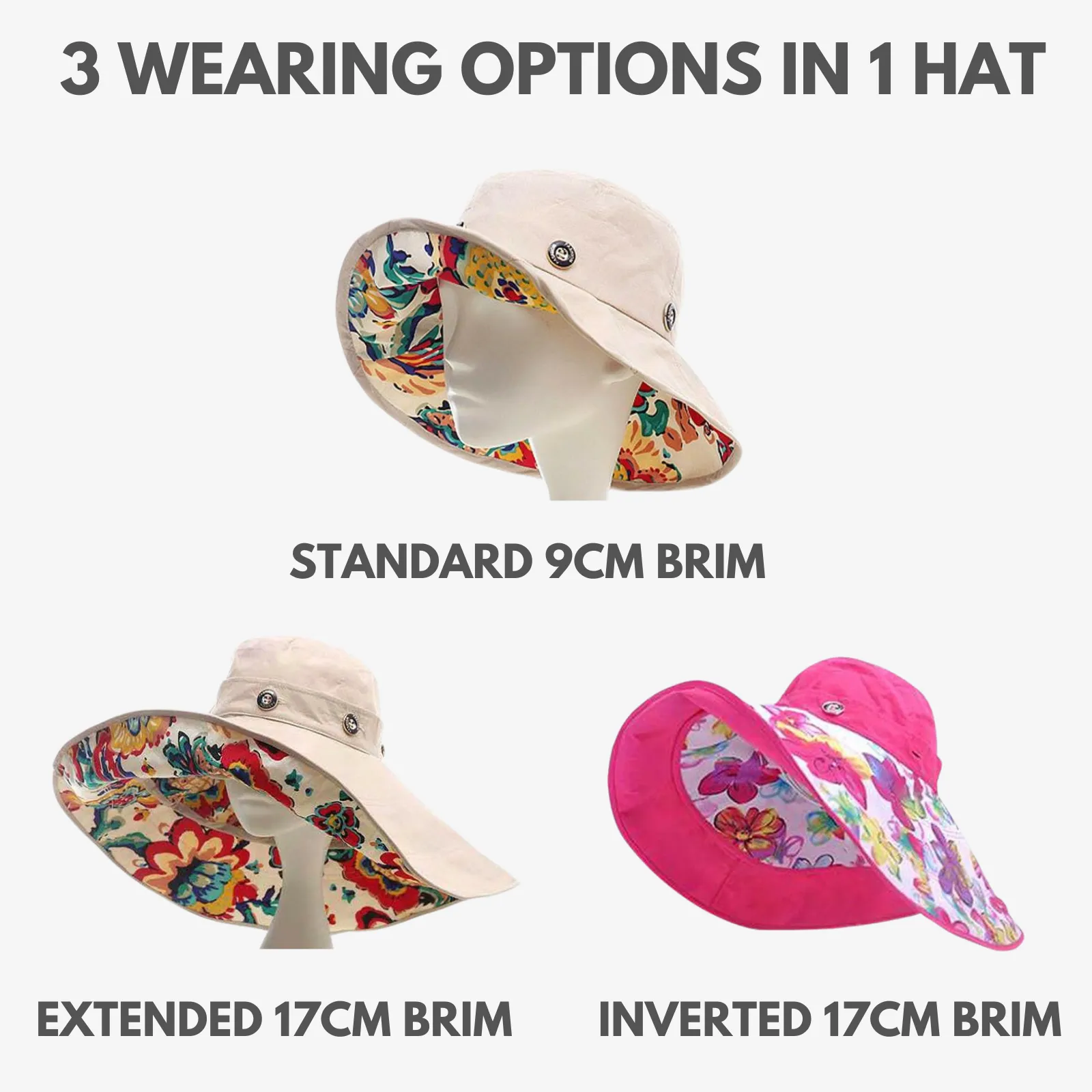 Floral Extendable Extra Wide Brim Sun Hat
