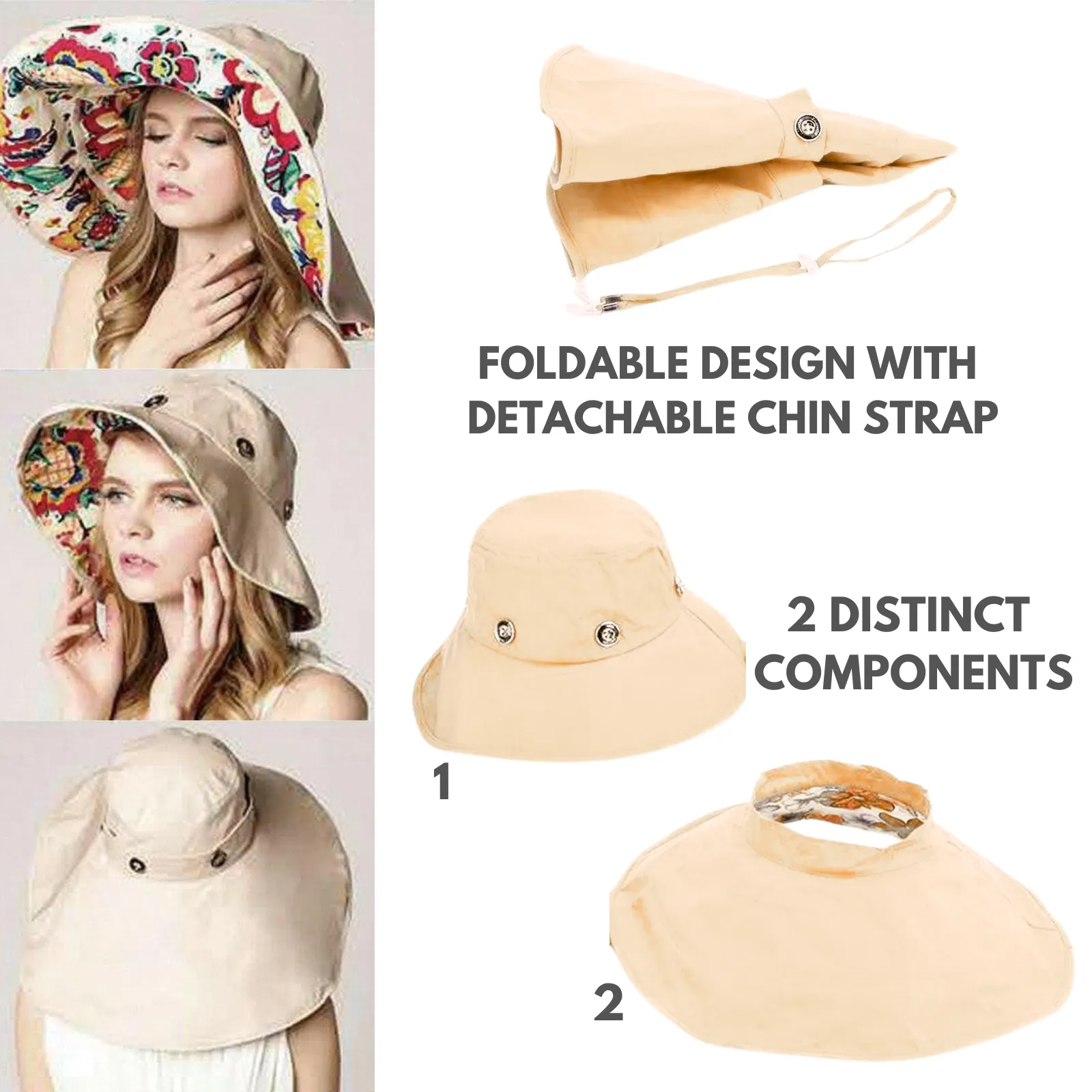 Floral Extendable Extra Wide Brim Sun Hat