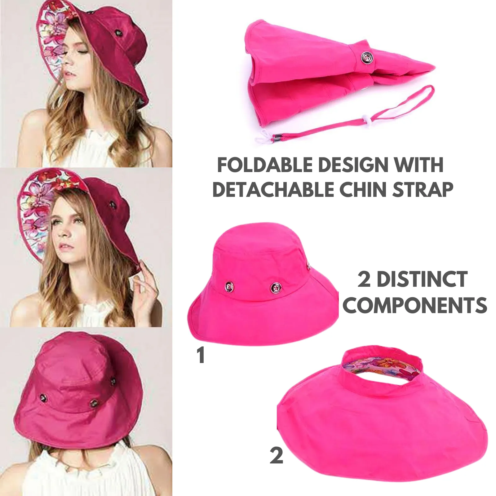 Floral Extendable Extra Wide Brim Sun Hat