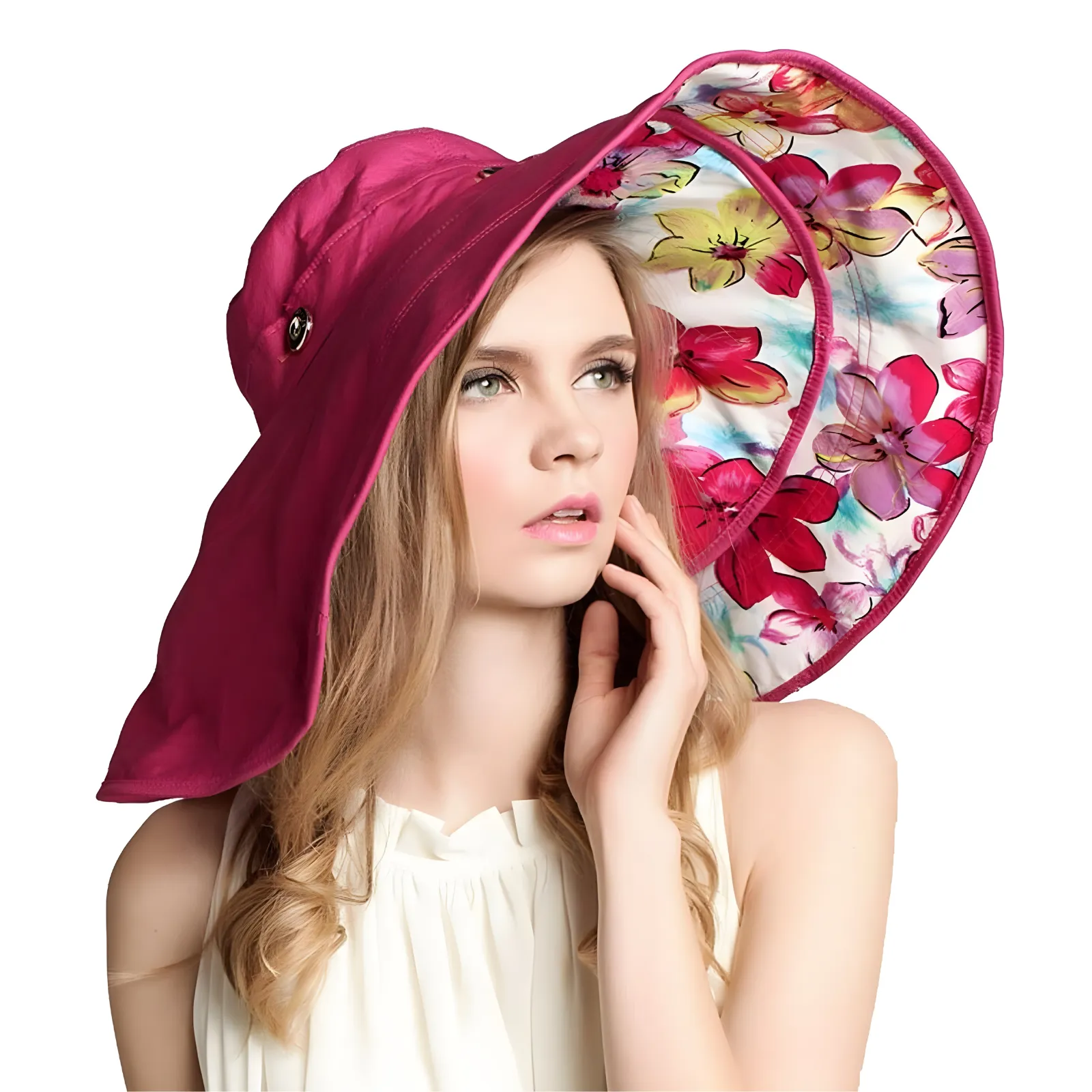 Floral Extendable Extra Wide Brim Sun Hat