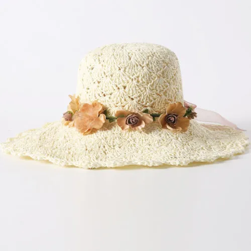 Floral Foldable Big Brim Beach Straw Hat