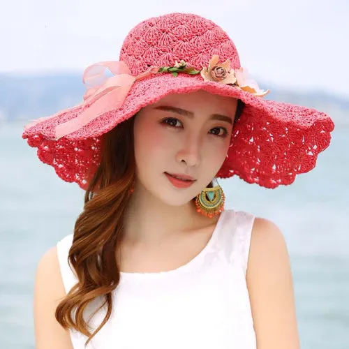Floral Foldable Big Brim Beach Straw Hat