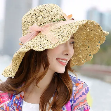 Floral Foldable Big Brim Beach Straw Hat
