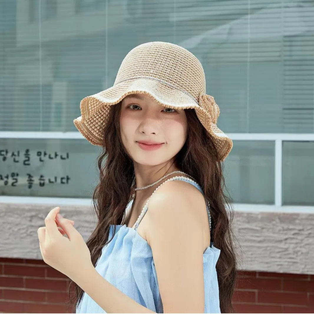 Flower Knitted Sun Hat Foldable Wide Brimmed Protection Hat