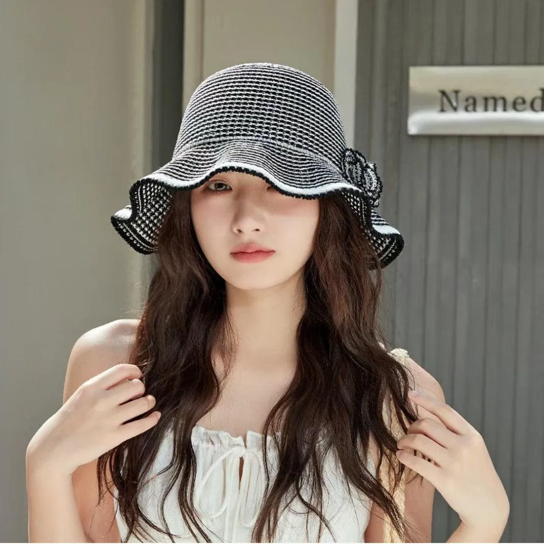 Flower Knitted Sun Hat Foldable Wide Brimmed Protection Hat