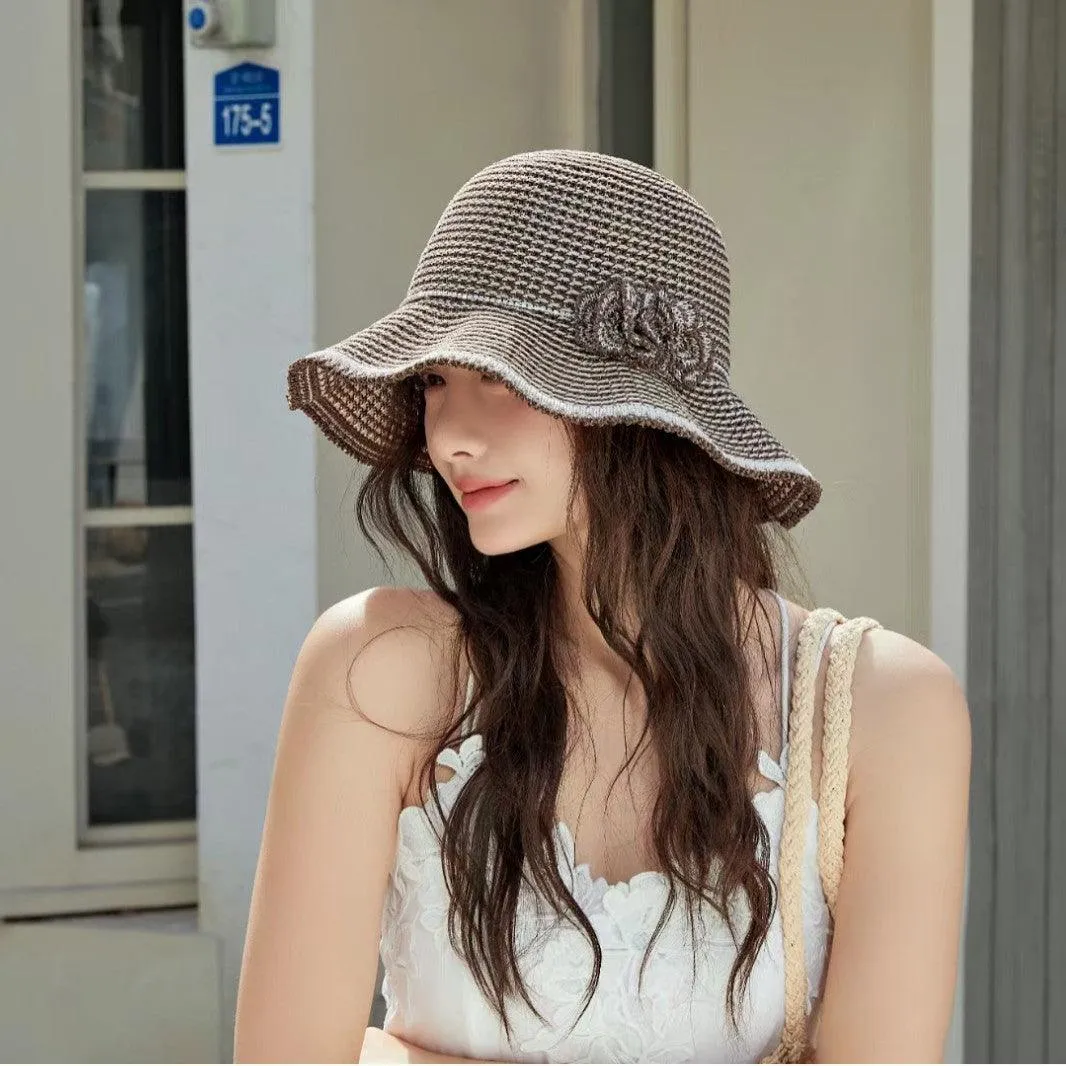 Flower Knitted Sun Hat Foldable Wide Brimmed Protection Hat