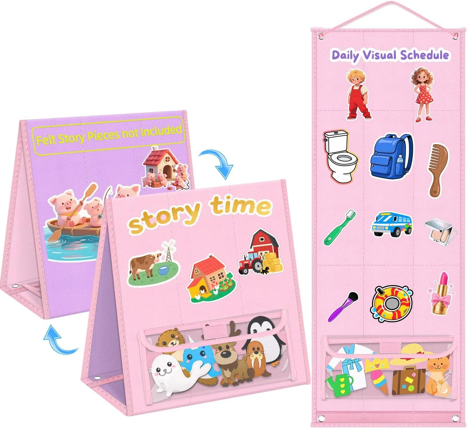 Foldable Felt Board for Toddlers Double Sided Felt Story Board Flannel Board Stories for Preschool Early Learning Interactive Storytelling Interactive Play Wall Hanging Gift for Toddlers Kid(Pink)