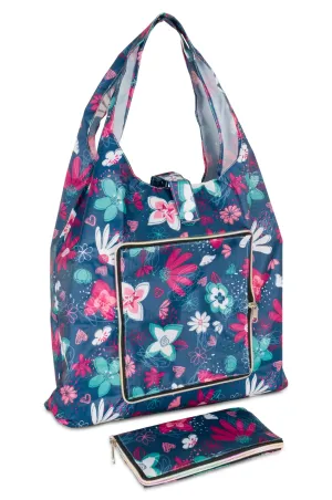 Foldable Shopping Bag | Navy Pink Daisy | 0999ZZ