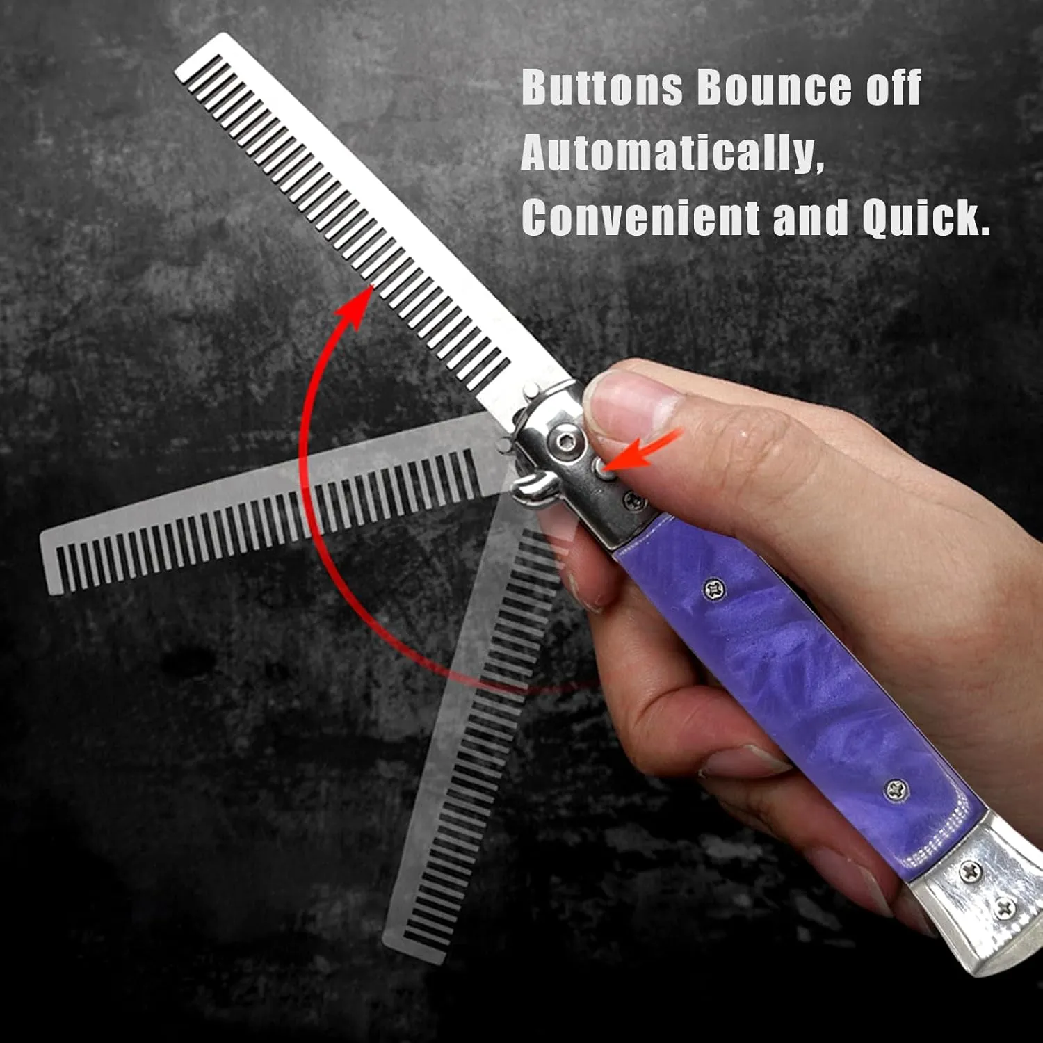 Foldable Stainless Steel Pocket Comb with Spring Jump Brush for Scalp Hair or Beard (Light Purple)