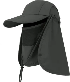 Foldable Sun Cap, Fishing Hats, UPF 50  Protection Caps with Face Mask Neck Flap