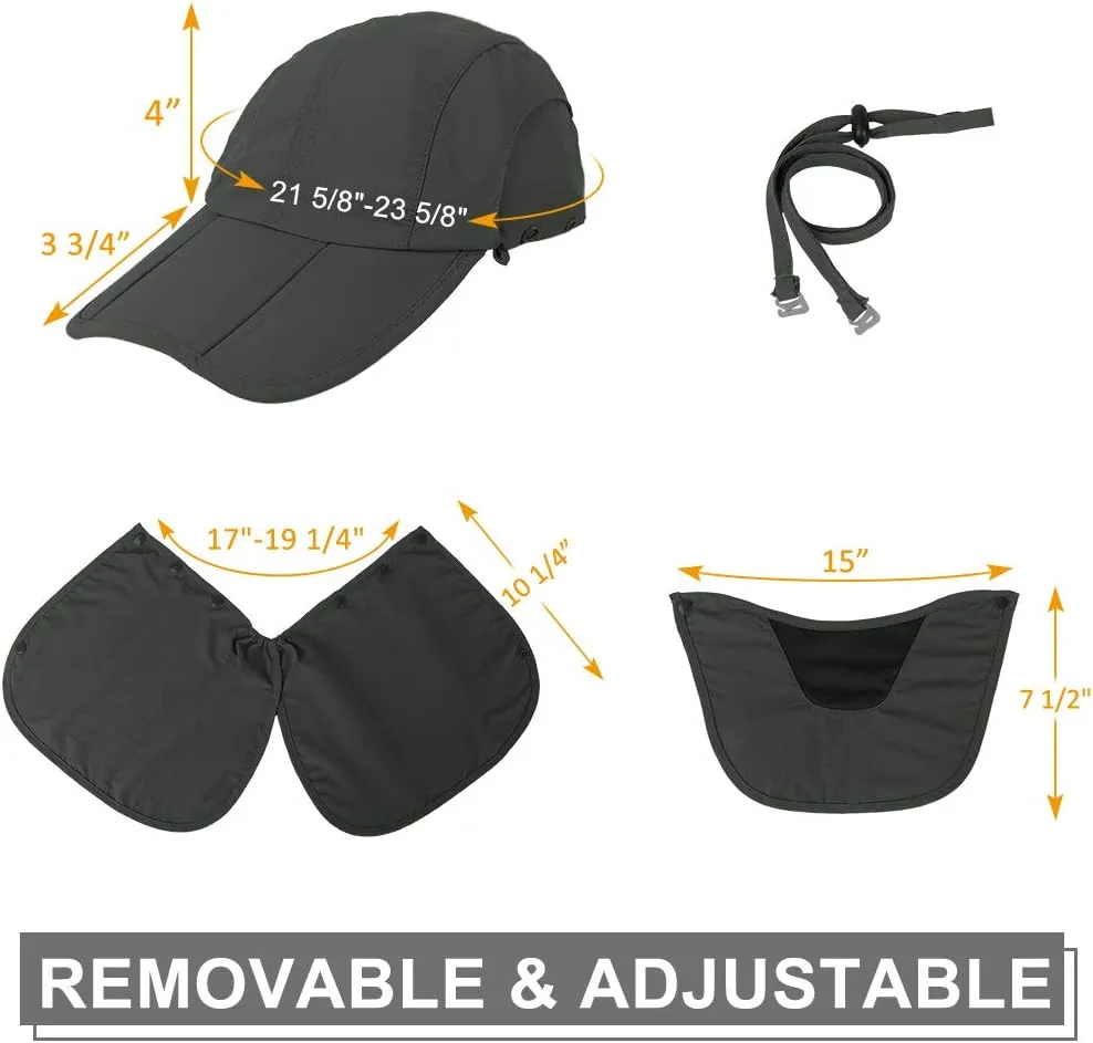 Foldable Sun Cap, Fishing Hats, UPF 50  Protection Caps with Face Mask Neck Flap