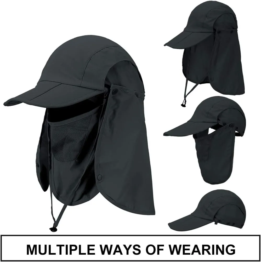 Foldable Sun Cap, Fishing Hats, UPF 50  Protection Caps with Face Mask Neck Flap