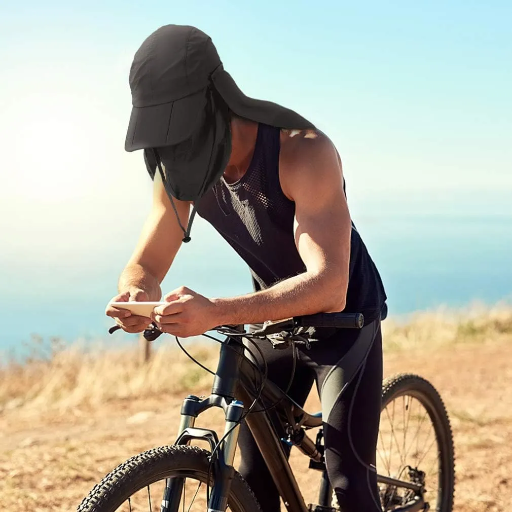 Foldable Sun Cap, Fishing Hats, UPF 50  Protection Caps with Face Mask Neck Flap