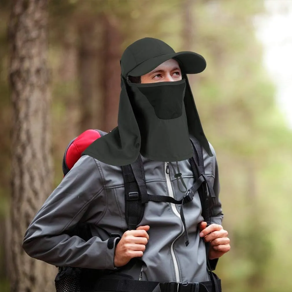 Foldable Sun Cap, Fishing Hats, UPF 50  Protection Caps with Face Mask Neck Flap