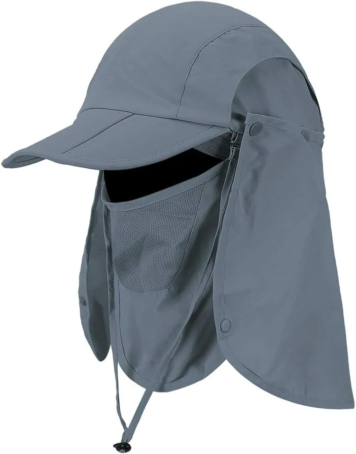 Foldable Sun Cap, Fishing Hats, UPF 50  Protection Caps with Face Mask Neck Flap