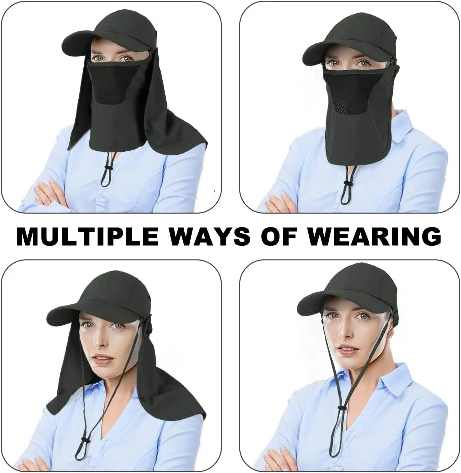 Foldable Sun Cap, Fishing Hats, UPF 50  Protection Caps with Face Mask Neck Flap