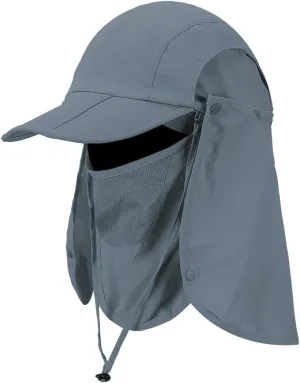 Foldable Sun Cap, Fishing Hats, UPF 50  Protection Caps with Face Mask Neck Flap