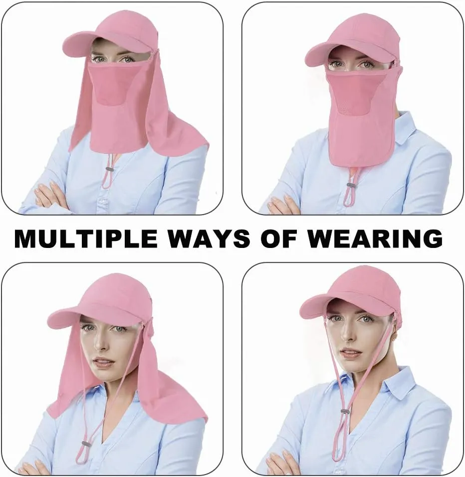Foldable Sun Cap, Fishing Hats, UPF 50  Protection Caps with Face Mask Neck Flap