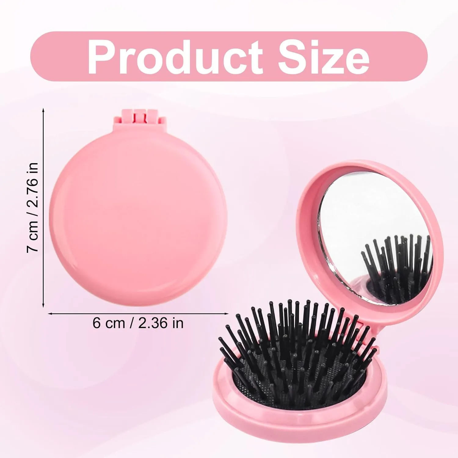 Foldable Travel Hair Brush with Mirror - 30 Pack Portable Round Pocket Comb, Compact Folding Design & Massage Bristles for Men Women (Pink)