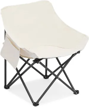 Folding Beach Chair, Lightweight Camping, Portable Outdoor, Low-Profile Beach, Backpacking with Built-in Carry Handle, Carry Bag Included (White)