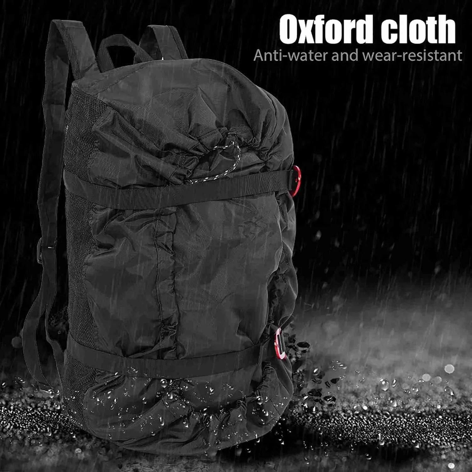 Folding Rock Climbing Rope Bag, Arborist Throw Bag with Foldable Tarp for Outdoor Camping Hiking Strap (Black)