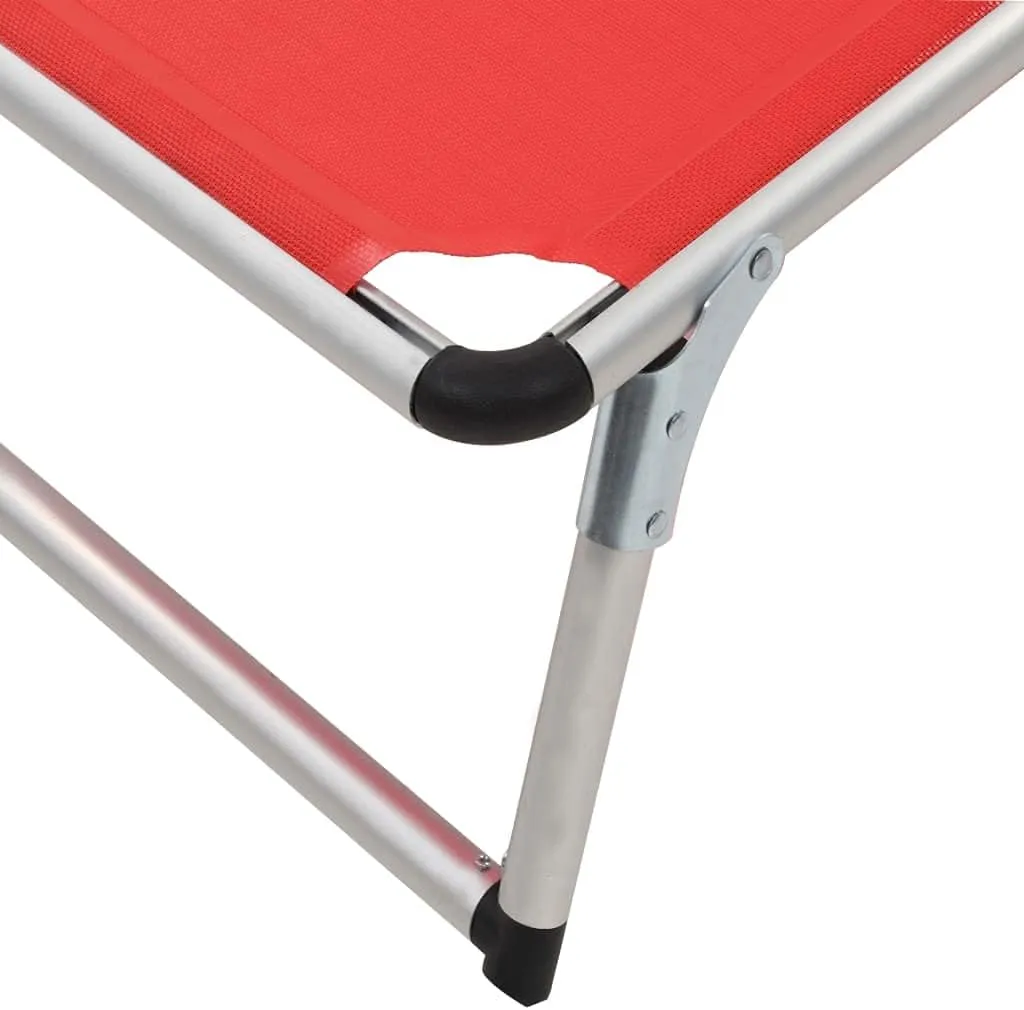 Folding Sun Lounger with Roof Aluminum and Textilene RedLuxury Sun Loungers with Adjustable Backrest and Cushioned Seat