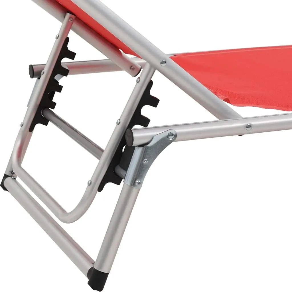 Folding Sun Lounger with Roof Aluminum and Textilene RedLuxury Sun Loungers with Adjustable Backrest and Cushioned Seat