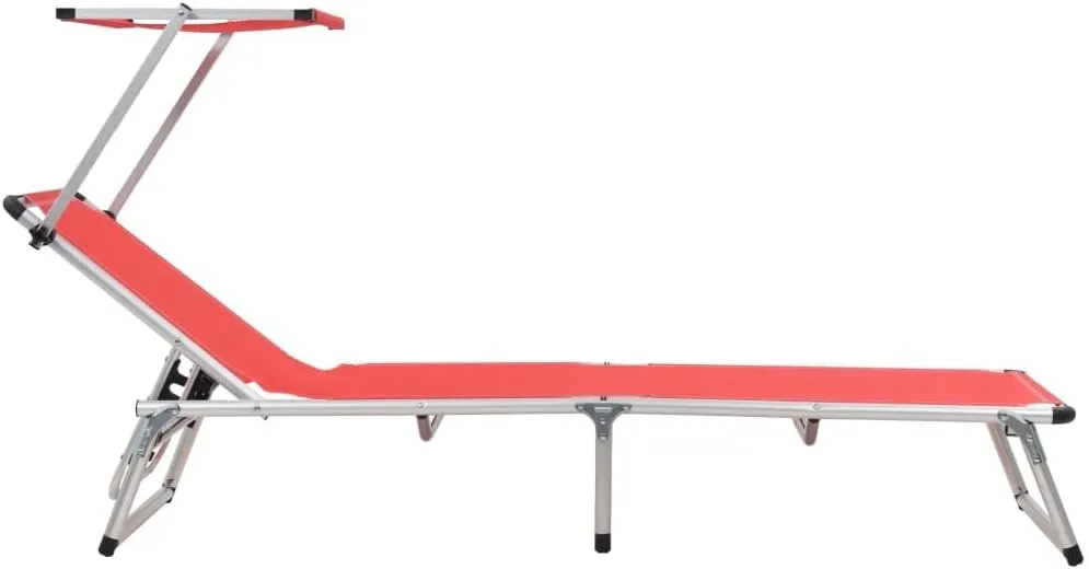 Folding Sun Lounger with Roof Aluminum and Textilene RedLuxury Sun Loungers with Adjustable Backrest and Cushioned Seat
