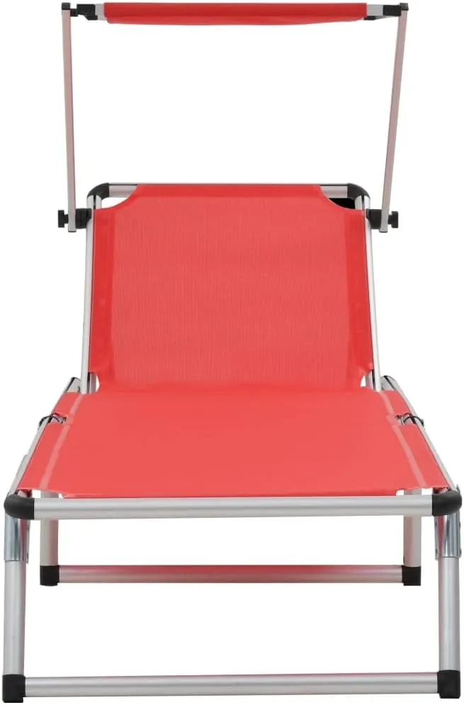 Folding Sun Lounger with Roof Aluminum and Textilene RedLuxury Sun Loungers with Adjustable Backrest and Cushioned Seat