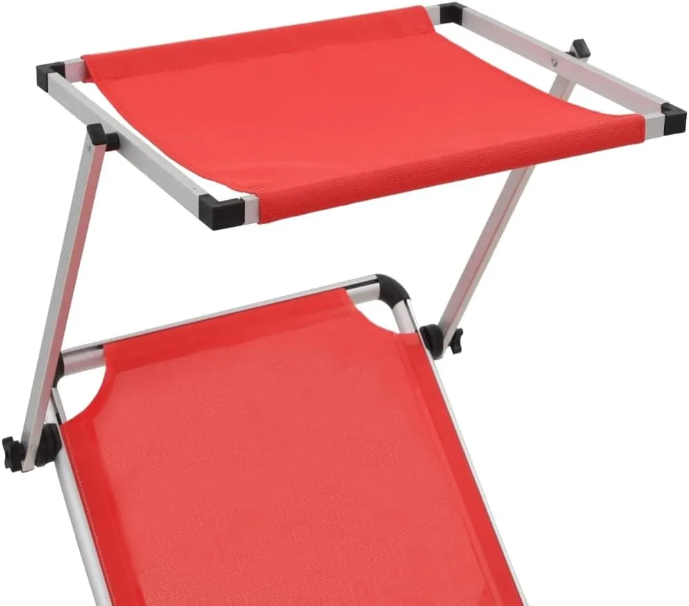 Folding Sun Lounger with Roof Aluminum and Textilene RedLuxury Sun Loungers with Adjustable Backrest and Cushioned Seat