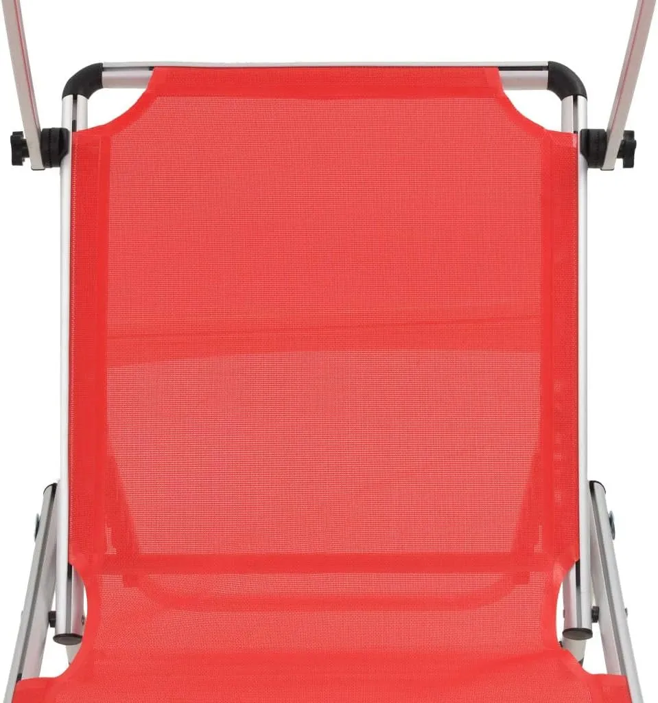 Folding Sun Lounger with Roof Aluminum and Textilene RedLuxury Sun Loungers with Adjustable Backrest and Cushioned Seat
