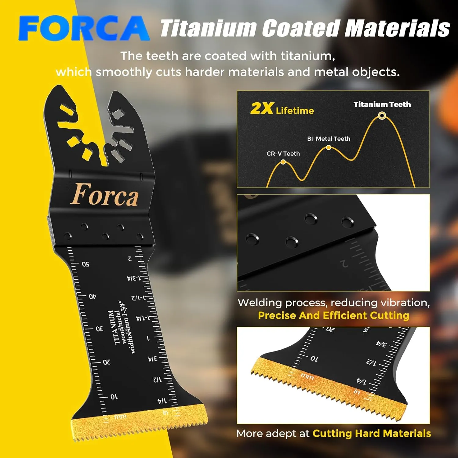 FORCA 25pcs Titanium Oscillating Tool Blades, Universal Multitool Blades for Metal Wood Cutting, Oscillating Saw Blade Kit for Dewalt Bosch Milwaukee Ryobi