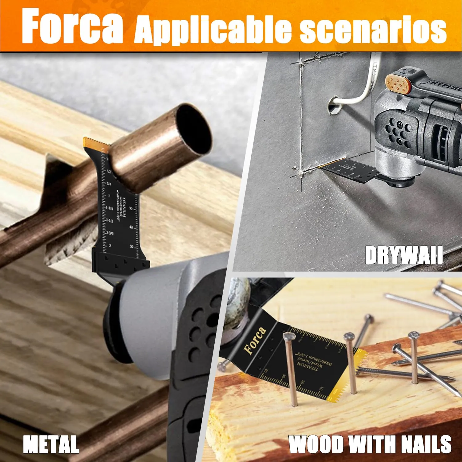 Forca 49pcs Oscillating Tool Blades and High-Carbon Steel Multitool Blades, Universal Multitool Blades for Metal Wood Cutting,Multi Tool Blades Kits Fit Dewalt Bosch Milwaukee Ryobi